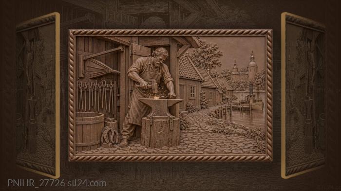 Искры летят из распахнутой двери кузни