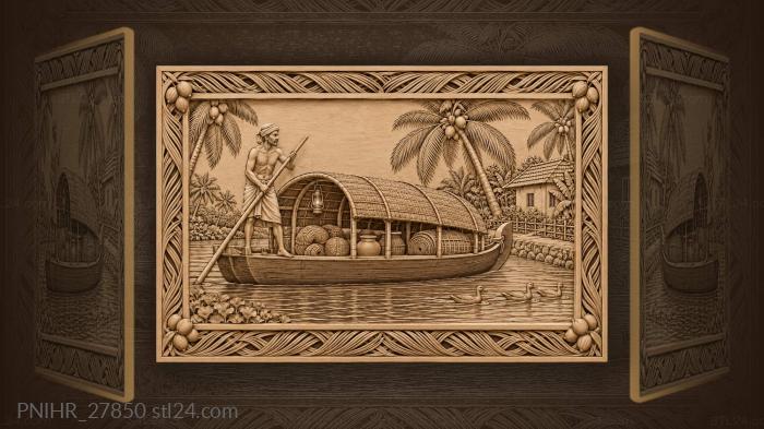 Плывущий лодочник в кокосовой роще