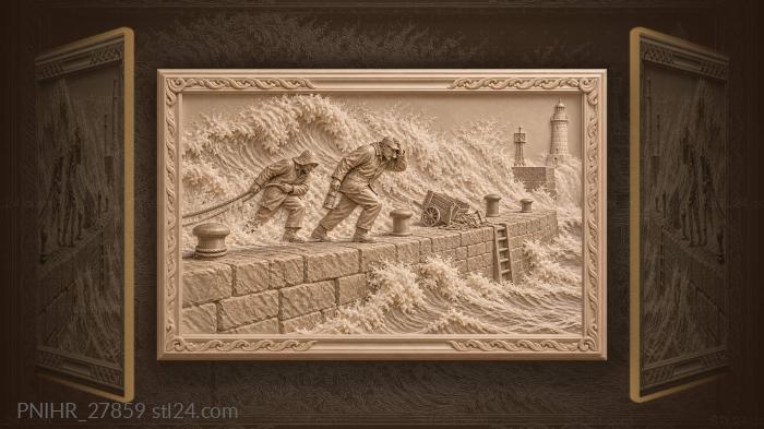 Волны и рыбаки у маяка
