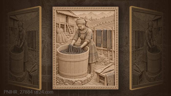 Горная мастерица красит ткань индиго
