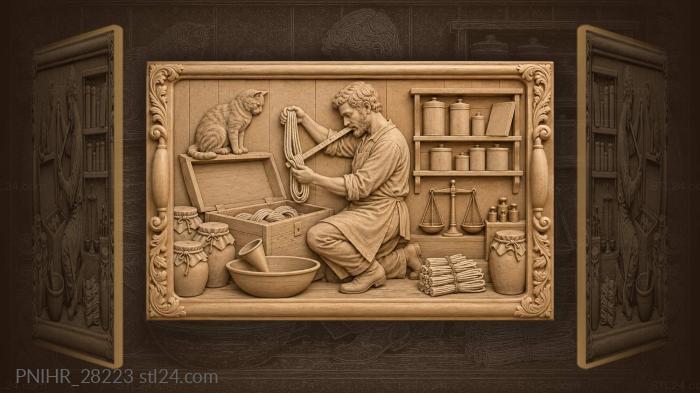 Кладовщик меряет фитиль при коте
