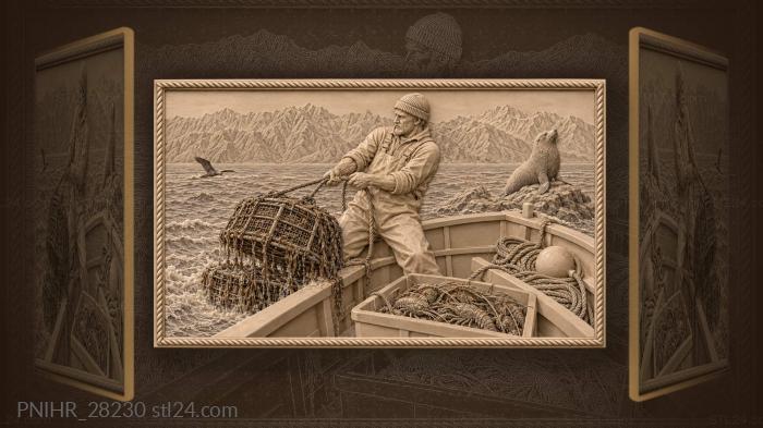 Морской промысел и тюлень на скале