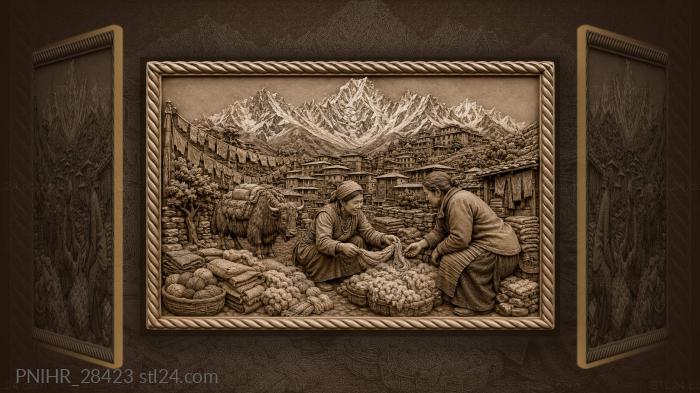 Торговка тянет шерсть на базаре намче