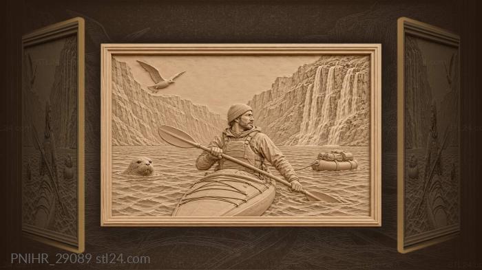 Норвежский каяк у водопада с тюленем