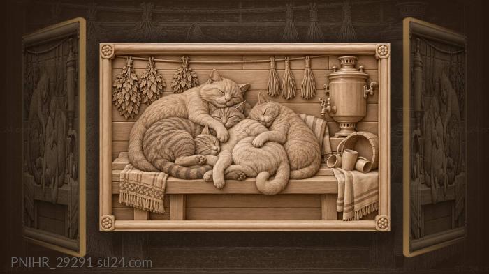 Дремлющие коты у самовара