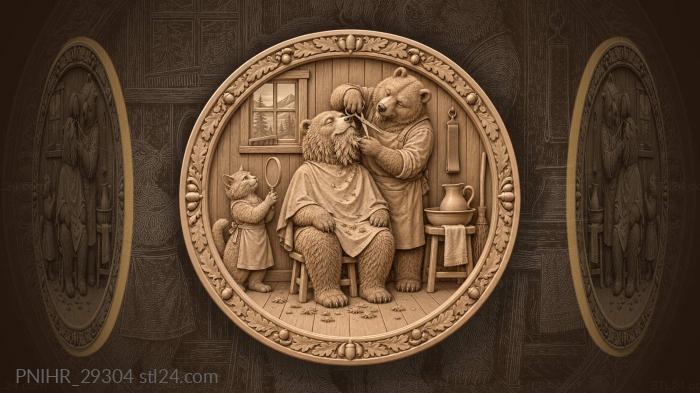 Кот держит зеркальце пока стригут бороду