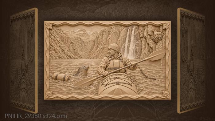 Норвежский каякинг у водопада с тюленем