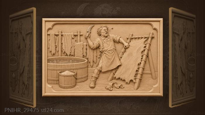 Кожевенник работает с кожей чихает
