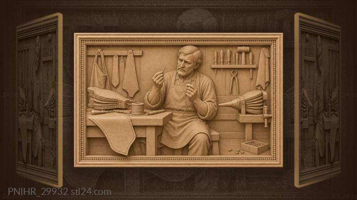 Кожевник держит сломанную иглу над мехами