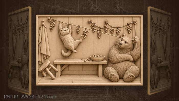 Кот раскачивается на связке ягод