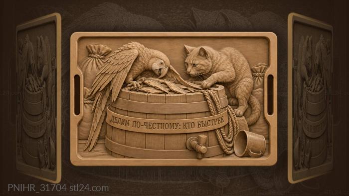 Корабельный кот тянется за рыбой