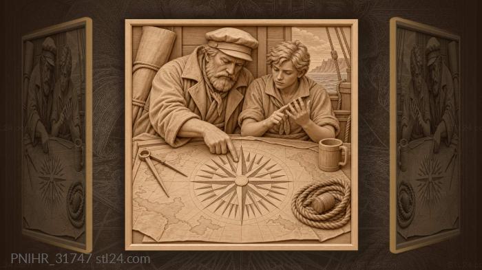 Моряк с юнгой у карты мира