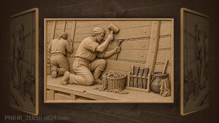 Кузнец чинит борт корабля