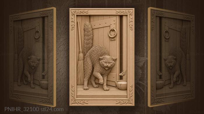 Кошка у старой двери с молоком