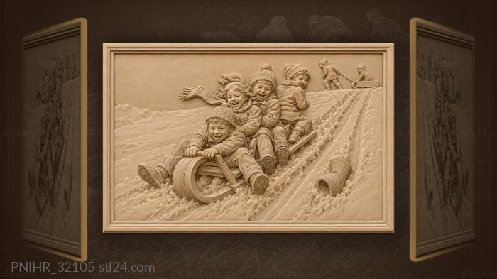 Ребята с горки летят весело
