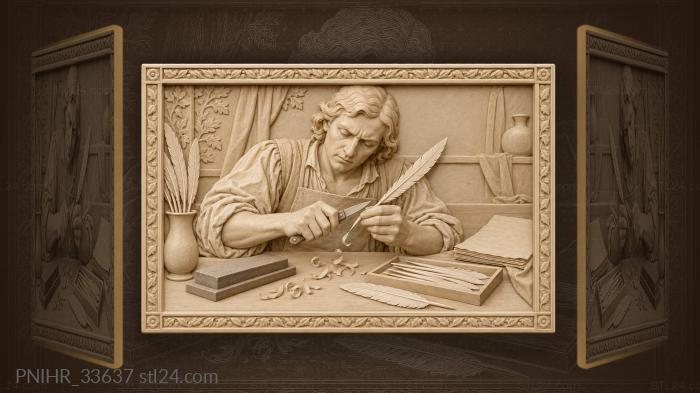 Перед письмом мастер затачивает гусиное перо