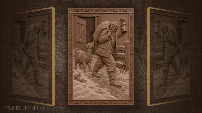 Зимний двор с крестьянином и козой
