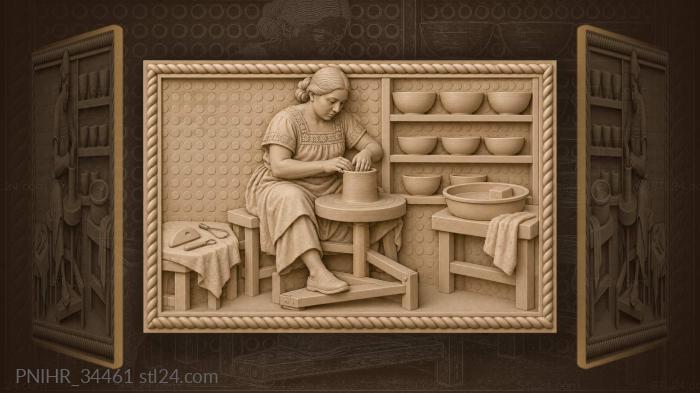 Мастерица за гончарным кругом лепит