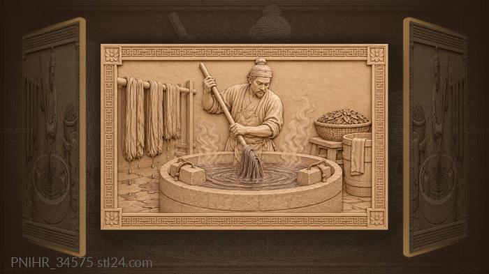 Красильщик повторно окунает шелк в индиго