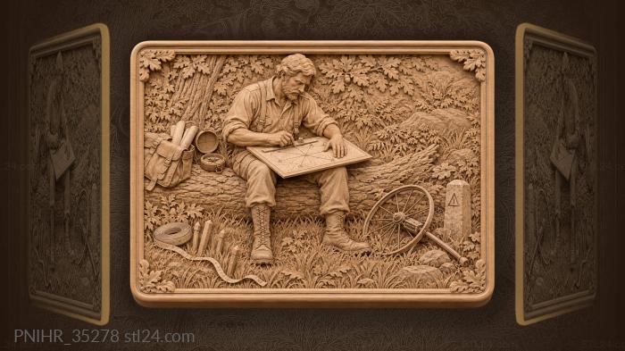 Геодезист визирует дальний знак по линейке