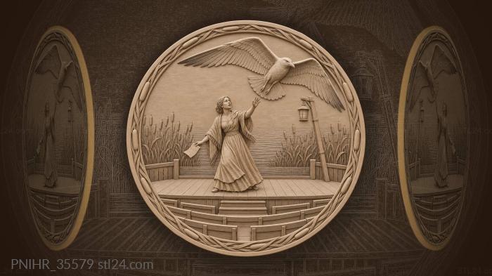 Чайка кружит над играющей актрисой