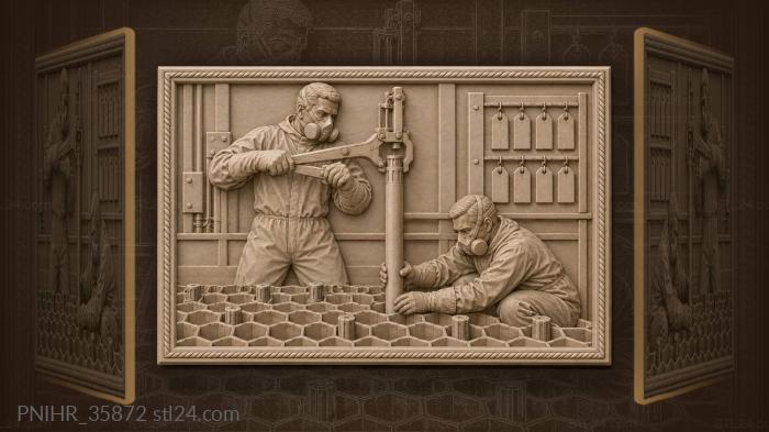 Техник опускает топливный стержень щипцами