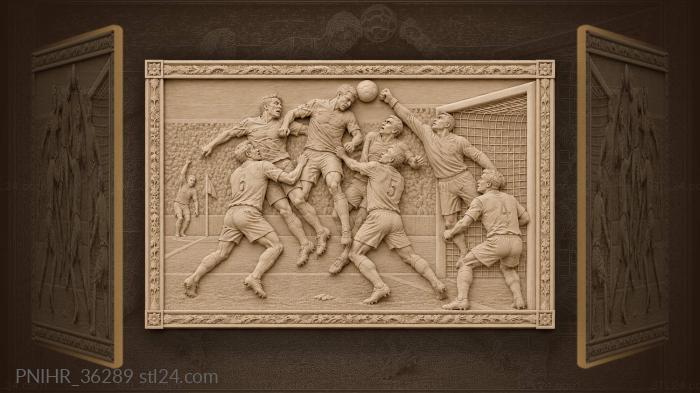 Игроки бьются пока вратарь выбивает мяч
