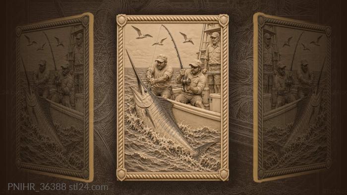 Морские рыбаки поднимают марлина на лодку