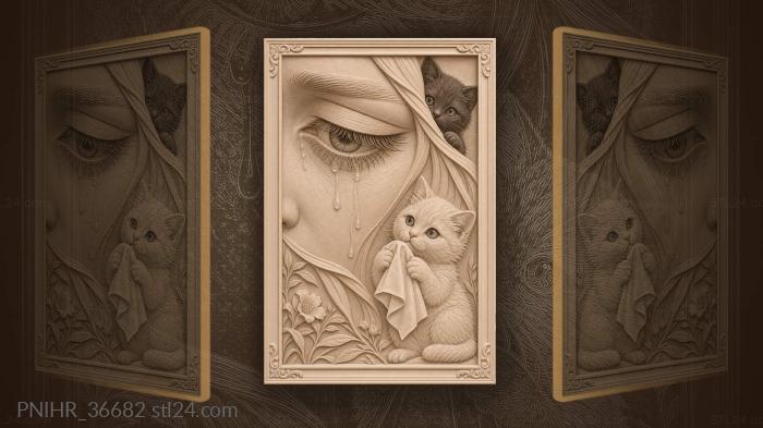 Чёрный котёнок прячется за слезящимся глазом