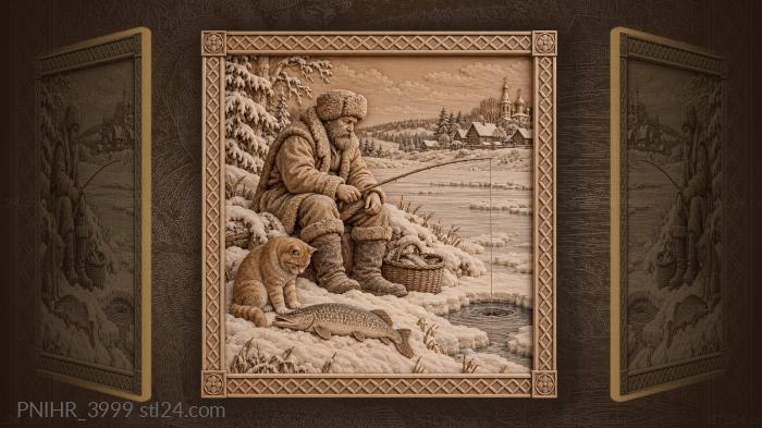 Улов зимнего рыбака с кошкой
