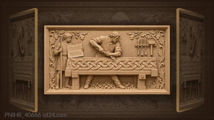 Мастер вырезает узор меандра
