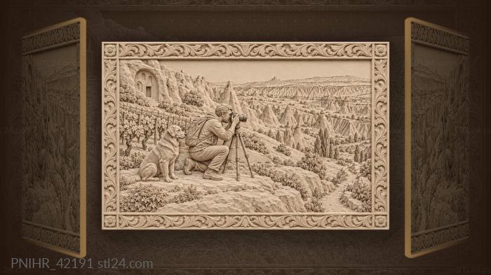Солнце садится перед фотографом и псом