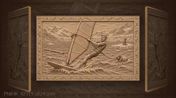 Порыв несет виндсерфера мимо льдины