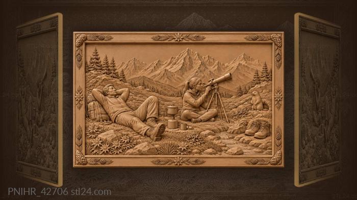 У ручья турист настраивает телескоп