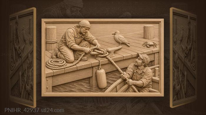 Помощник тянет швартов пока моряк крепит лодку