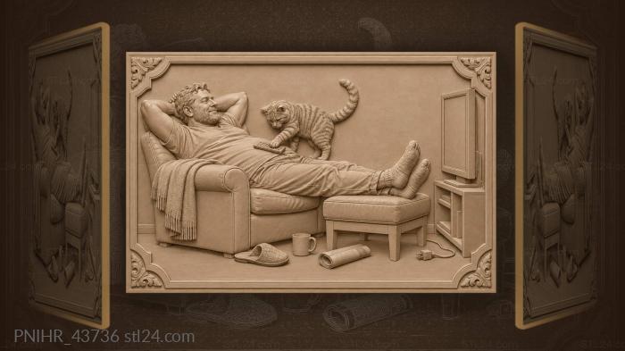 Кот переключает матч на животе болельщика
