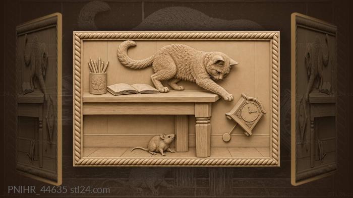 Кот сталкивает часы со стола