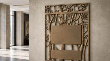 TV frame Panel with owl and trees in forest style 3d model