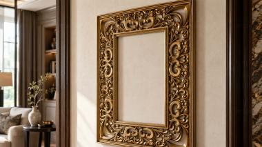 Baguette frame Rectangular frame with openwork baroque ornament 3d model