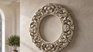 Decorative frames, framing Round frame with scrolling leaves and oval ornaments 3d model