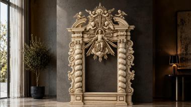 Decorative frames, framing Architectural portal with angels and sunbeams 3d model