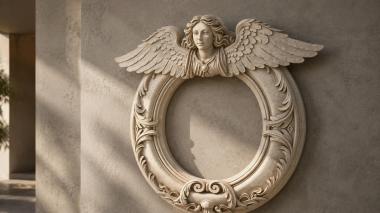 Decorative frames, framing Round ornamental frame with an angel and wings 3d model