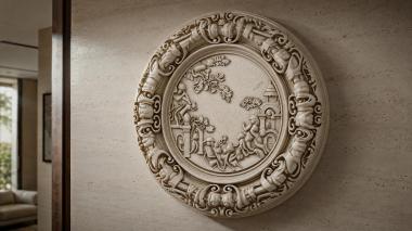 Decorative frames, framing Round medallion with putti and architectural landscape 3d model
