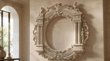 Decorative frames, framing Round frame with columns and angels in the Baroque style 3d model