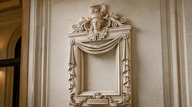Decorative frames, framing Classic mirror with a female mask and drapery 3d model