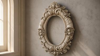 Decorative frames, framing Oval mirror with mask and swirls 3d model