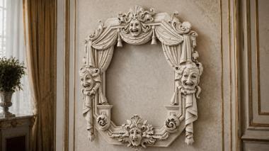 Decorative frames, framing Theatrical arch composition with dramatic masks and curtains 3d model