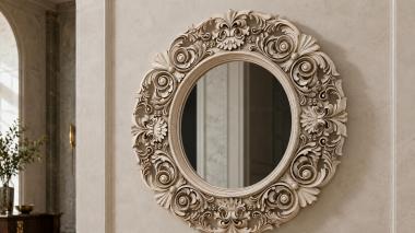 Decorative frames, framing Round mirror with a classic rosette and volutes 3d model