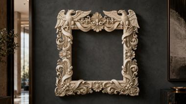 Decorative frames, framing Baroque rectangular frame with winged angels and volutes 3d model