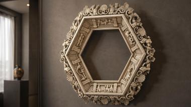 Decorative frames, framing Hexagonal mirror frame with angels and swirls 3d model